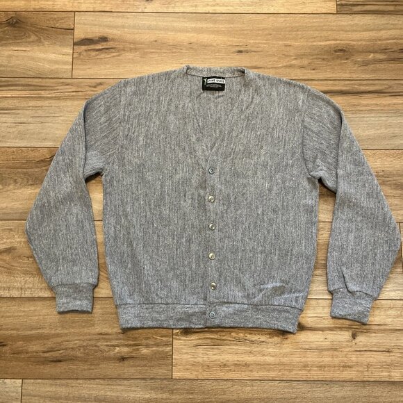 Men's VTG Pine State Knit Cardigan SZ LARGE Gray Acrylic Grandpa Retro - Picture 1 of 8